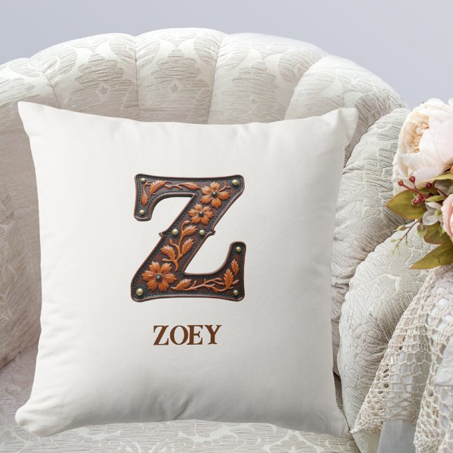 Lederen Westers Initiaal Monogram Z Kussen (Creator heeft geüpload)