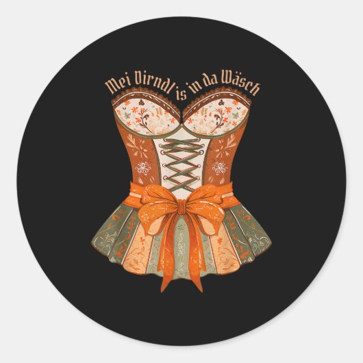 Lederhosen Costume Cute German Bavarian Women  Ronde Sticker (Voorkant)