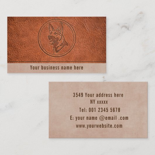 Lederleder, met ingegraveerd weefsel visitekaartje (Voorkant / Achterkant)