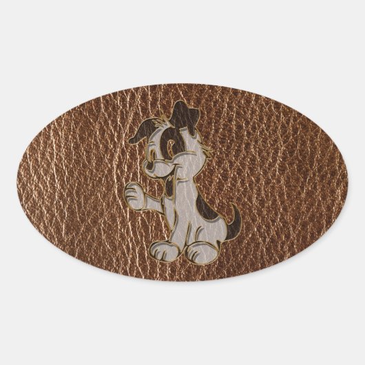 lederlook hond ovale sticker (Voorkant)