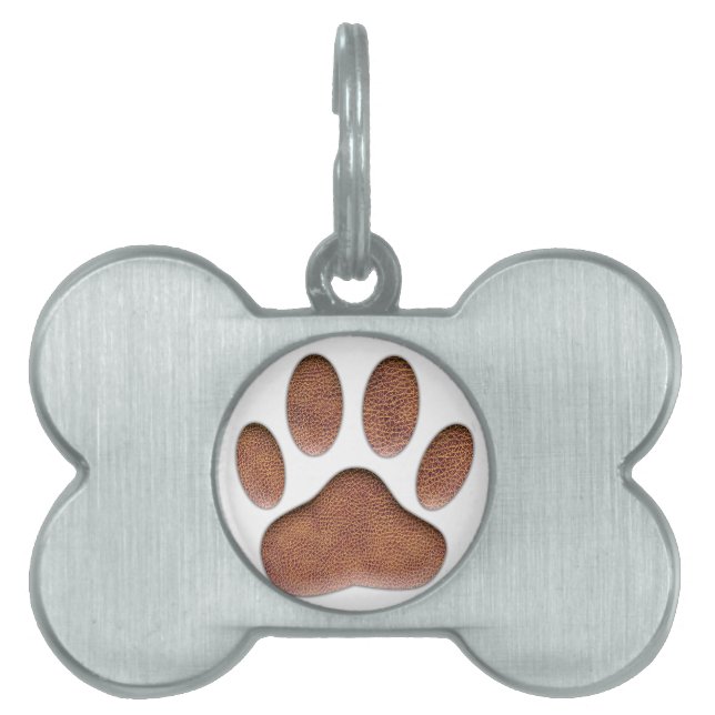 Ledertextiel Dog Paw Print Huisdieren Naamplaatje (voorkant)