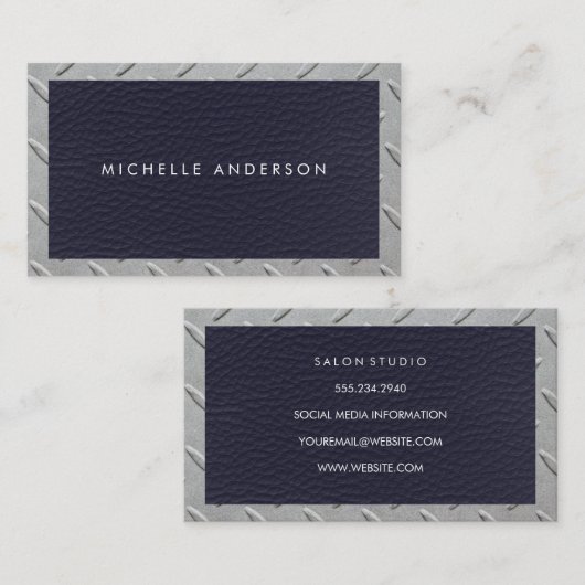 Ledertextiel | Metaalstalen grens Visitekaartje (Voorkant / Achterkant)