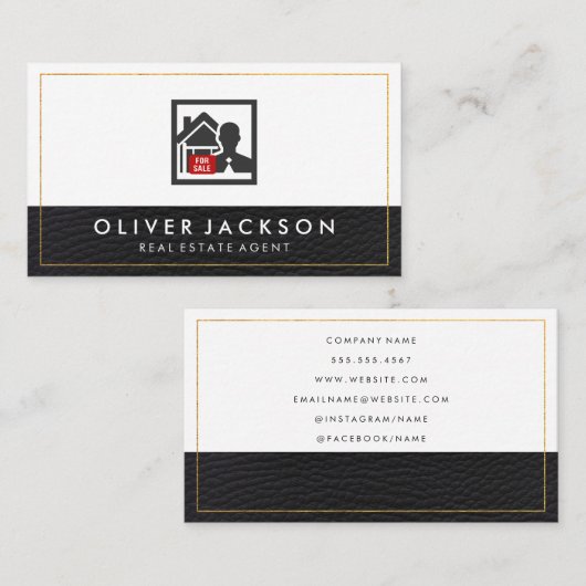 Ledervormig lux Gold Border Realtor Visitekaartje (Voorkant / Achterkant)