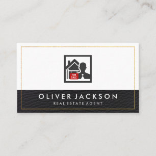 Ledervormig lux Gold Border Realtor Visitekaartje
