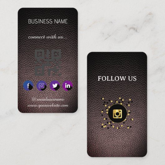 Lederzwart — Visitekaartje voor sociale media QR-c (Voorkant / Achterkant)