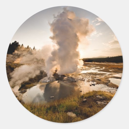 Ledge Geyser, Norris Geyser Basin Ronde Sticker (Voorkant)