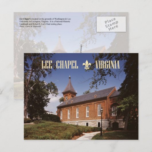 Lee Chapel, Robert E. Lee's finale rustplaats Briefkaart (Voorkant / Achterkant)