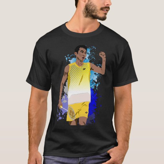 Lee Chong Wei Cartoon Black - Badminton T-shirt (Voorkant)