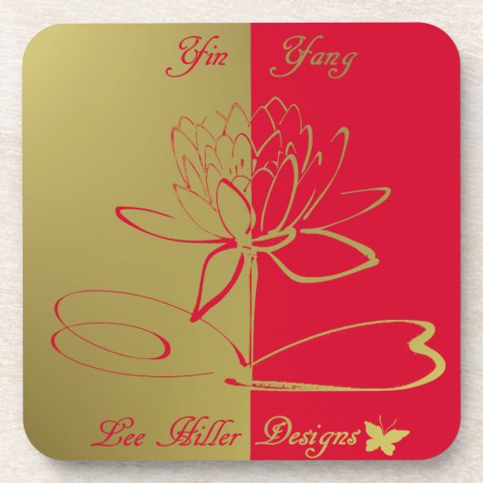 Lee Hiller Design Logo Accents Gold Red Bier Onderzetter (Voorkant)