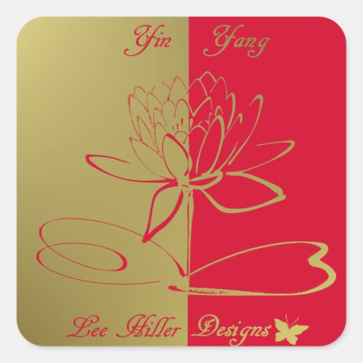 Lee Hiller Design Logo Accents Gold Red Vierkante Sticker (Voorkant)