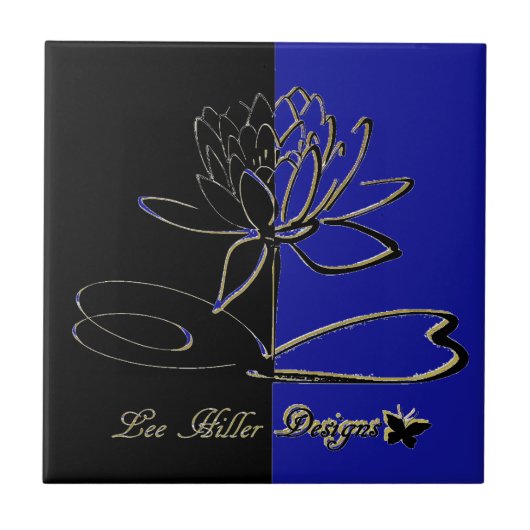 Lee Hiller Designs Accents Black Gold Blue Tegeltje (Voorkant)