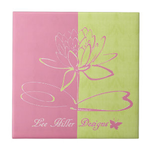 Lee Hiller Designs Logo Accenten Roze Groen  Tegeltje