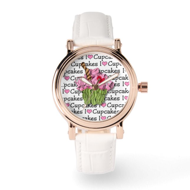 Lee Hiller I Love Cupcakes Designer Horloge (Voorkant)