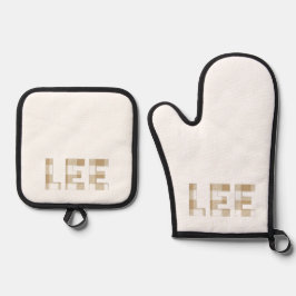 Lee Hmong Achternaam Beige Geruit Ovenwant & Pannenlap Set