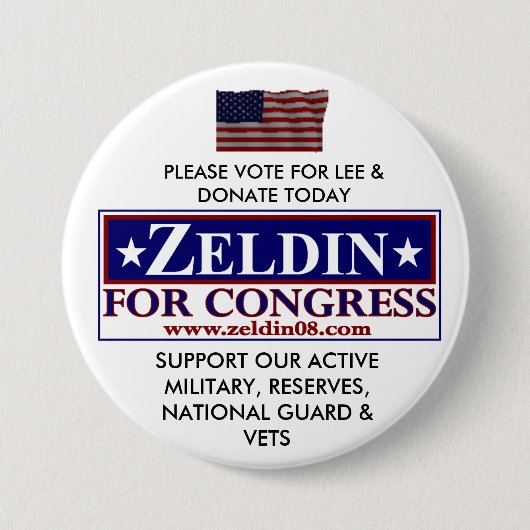 LEE ZELDIN VOOR CONGRESS RONDE BUTTON 7,6 CM (Voorkant)