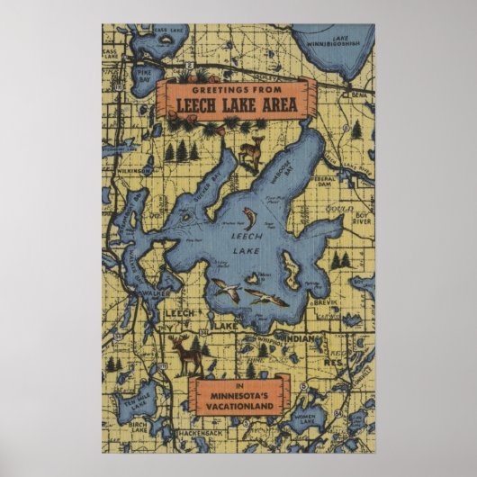 Leech Lake Area, Minnesota - Large Letter Scenes Poster (Voorkant)