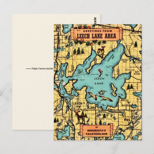 Leech Lake Minnesota Kaart Ansichtkaart (Voorkant / Achterkant)
