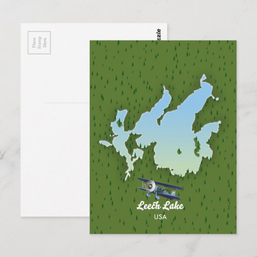Leech lake Reisplattegrond Briefkaart (Voorkant / Achterkant)