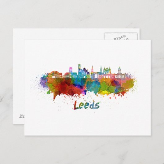 Leeds V2 skyline in waterverf Briefkaart (Voorkant / Achterkant)