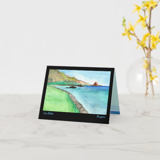 Leef Aloha wenskaart, het schilderen van Zuid-Maui Kaart (Gele Bloem)