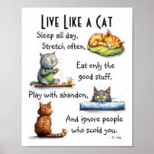 Leef als een kat Humoristische Cartoon Wall Art Poster (Voorkant)