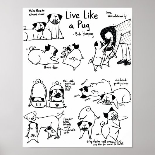 Leef als een pug! poster (Voorkant)