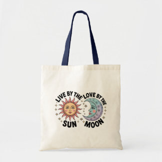 Leef bij de Zon, Liefde bij de Maan Retro Boodscha Tote Bag