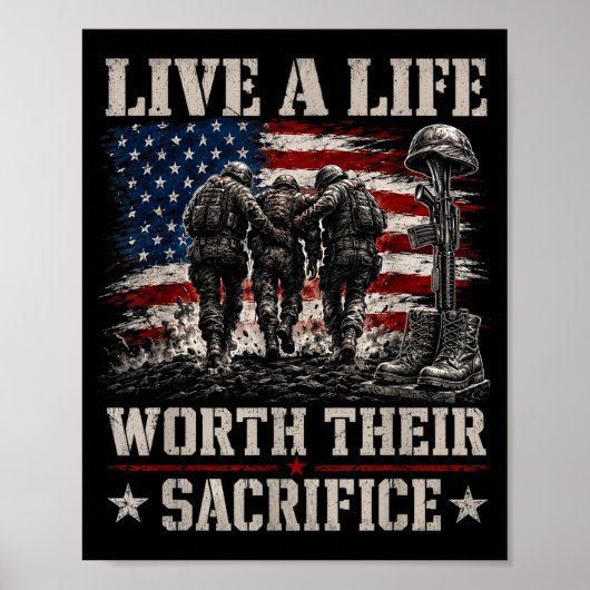 Leef een leven dat militaire offers waard is veter poster (Voorkant)