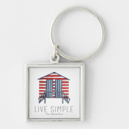 Leef Eenvoudige Quote Zee Zomer Strandhut Cabana Sleutelhanger