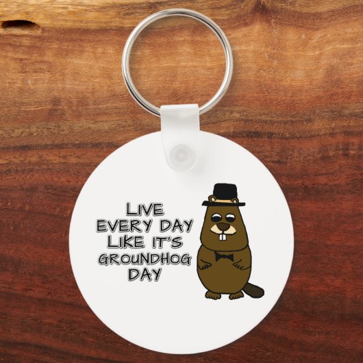 Leef elke dag alsof het Groundhog Day is! Sleutelhanger (Achterkant)