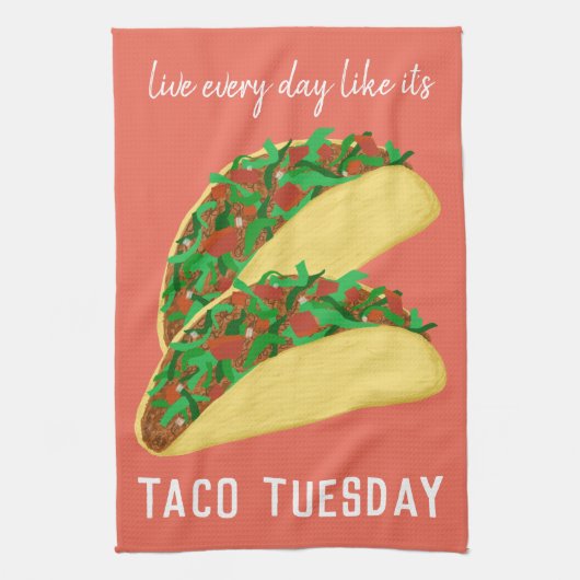 Leef elke dag alsof het TACO TUESDAY rood is Theedoek (Verticaal)