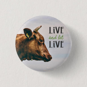 "Leef en laat leven" met bruine koe vegan Ronde Button 3,2 Cm
