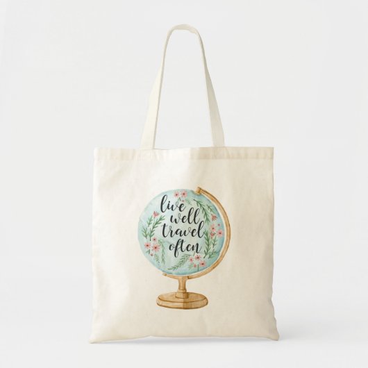 Leef goed, reis vaak tote bag (Voorkant)