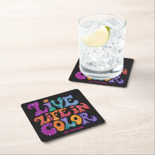 Leef het Leven in Kleur Retro 70s Psychedelische P Kartonnen Onderzetters