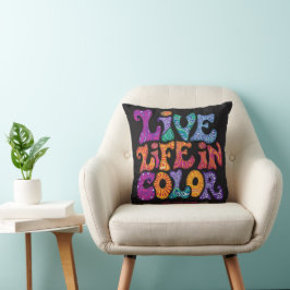 Leef het Leven in Kleur Retro 70s Psychedelische P Kussen