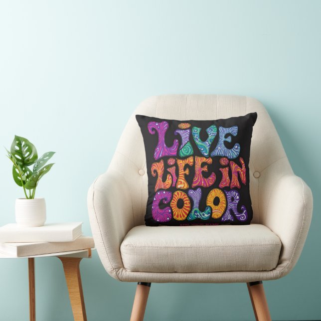 Leef het Leven in Kleur Retro 70s Psychedelische P Kussen (Stoel)