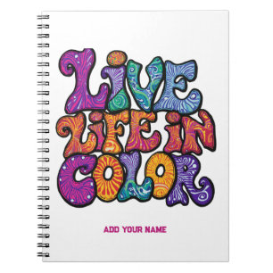 Leef het Leven in Kleur Retro 70s Psychedelische P Notitieboek