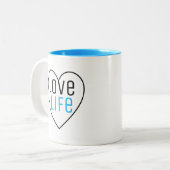 Leef het leven met hartvorm tweekleurige koffiemok (Voorkant links)