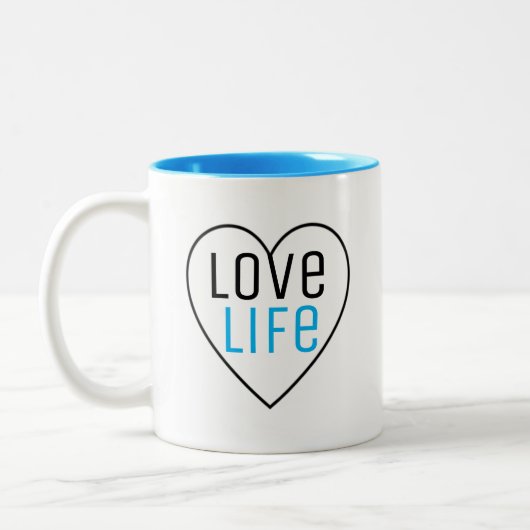 Leef het leven met hartvorm tweekleurige koffiemok (Links)
