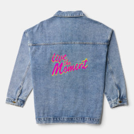 Leef het moment kleurrijke tekst grafisch ontwerp denim jacket