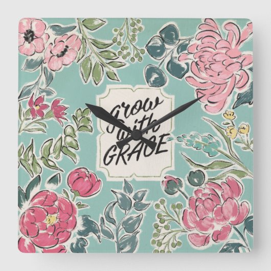 Leef in Bloom | Groei met Grace Vierkante Klok (Voorkant)