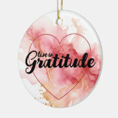 Leef in dankbaarheid roze inkt keramisch ornament (Links)