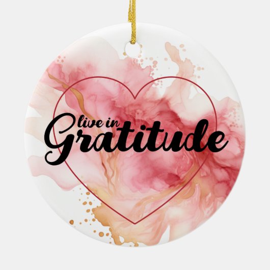 Leef in dankbaarheid roze inkt keramisch ornament (Achterkant)