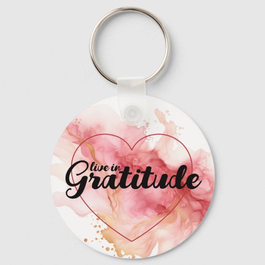 Leef in dankbaarheid roze inkt sleutelhanger (Voorkant)
