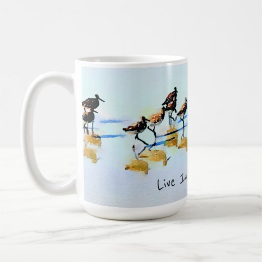 Leef in het Moment~Sandpipers Hilton Head Beach Koffiemok (Links)