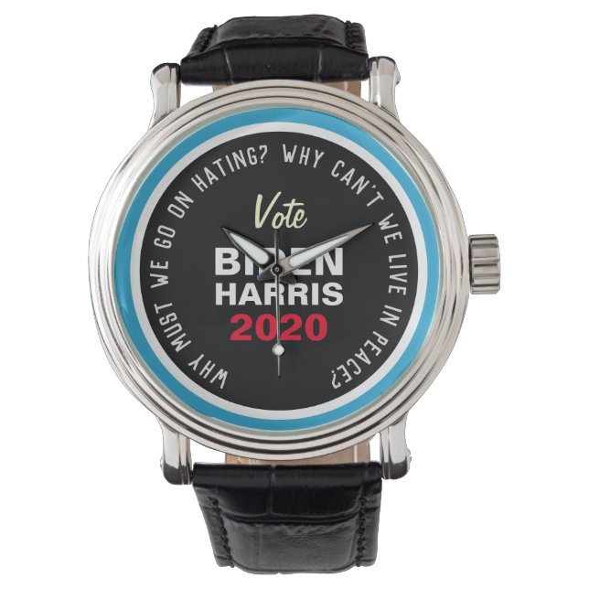 Leef in vrede Stem BIDEN HARRIS lederen band Horloge (Voorkant)