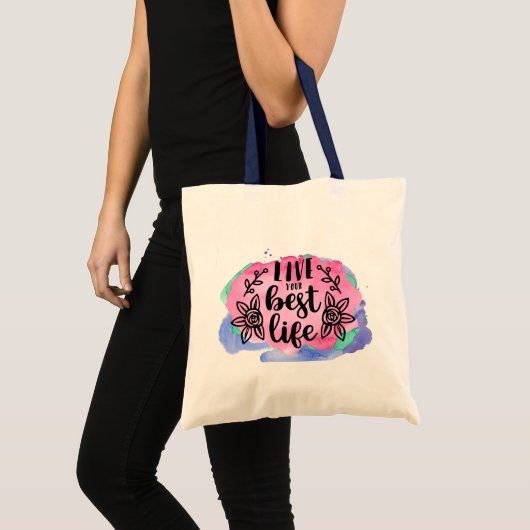 Leef je beste leven waterverf tote bag (Voorkant (product))