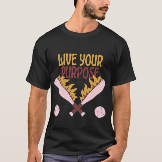 Leef Je Doel Retro Honkbal Vuur T-Shirt (Voorkant)