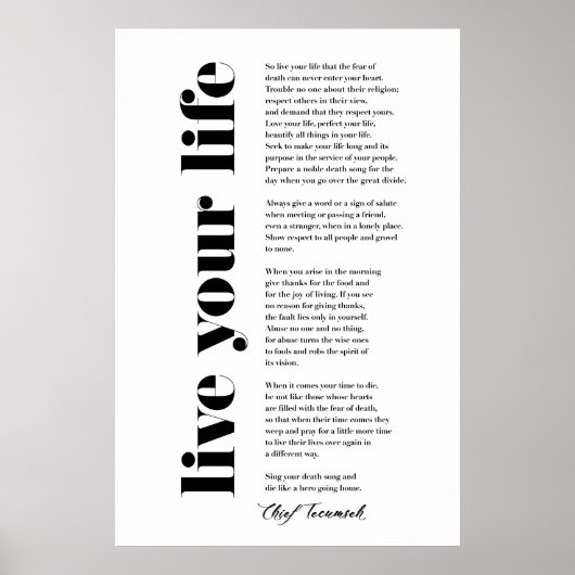 Leef je leven bij Tecumseh Poster (Voorkant)