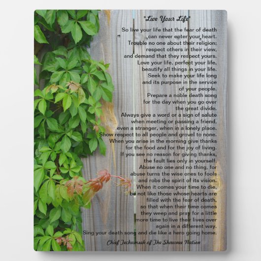 Leef je leven, Chief Tecumseh plaque Fotoplaat (Voorkant)